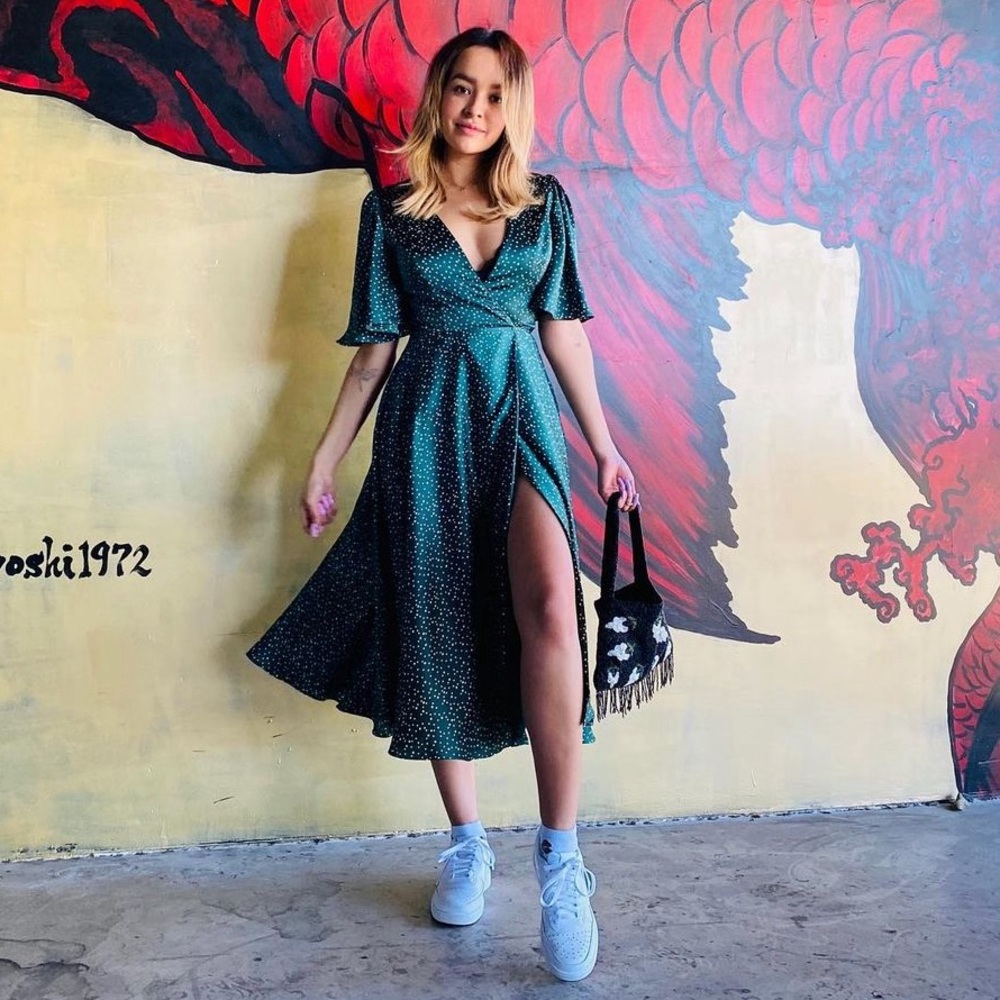 Green Polka Dot Wrap Dress